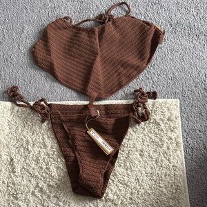 SKIMS Brown Crochet Bikini Set. Top is XL, bottom is 2X